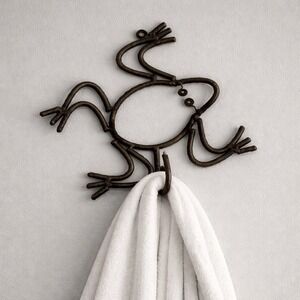 Rustic Metal Frog Wall Hook Hand Forged Iron Key Holder Towel Robe Whimsical
